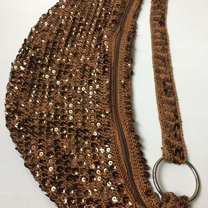 Bisou Bisou Bronze Brown Sequin Woven Handbag